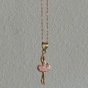Gold Ballerina Necklace with Pink Ballerina Tutu Charm